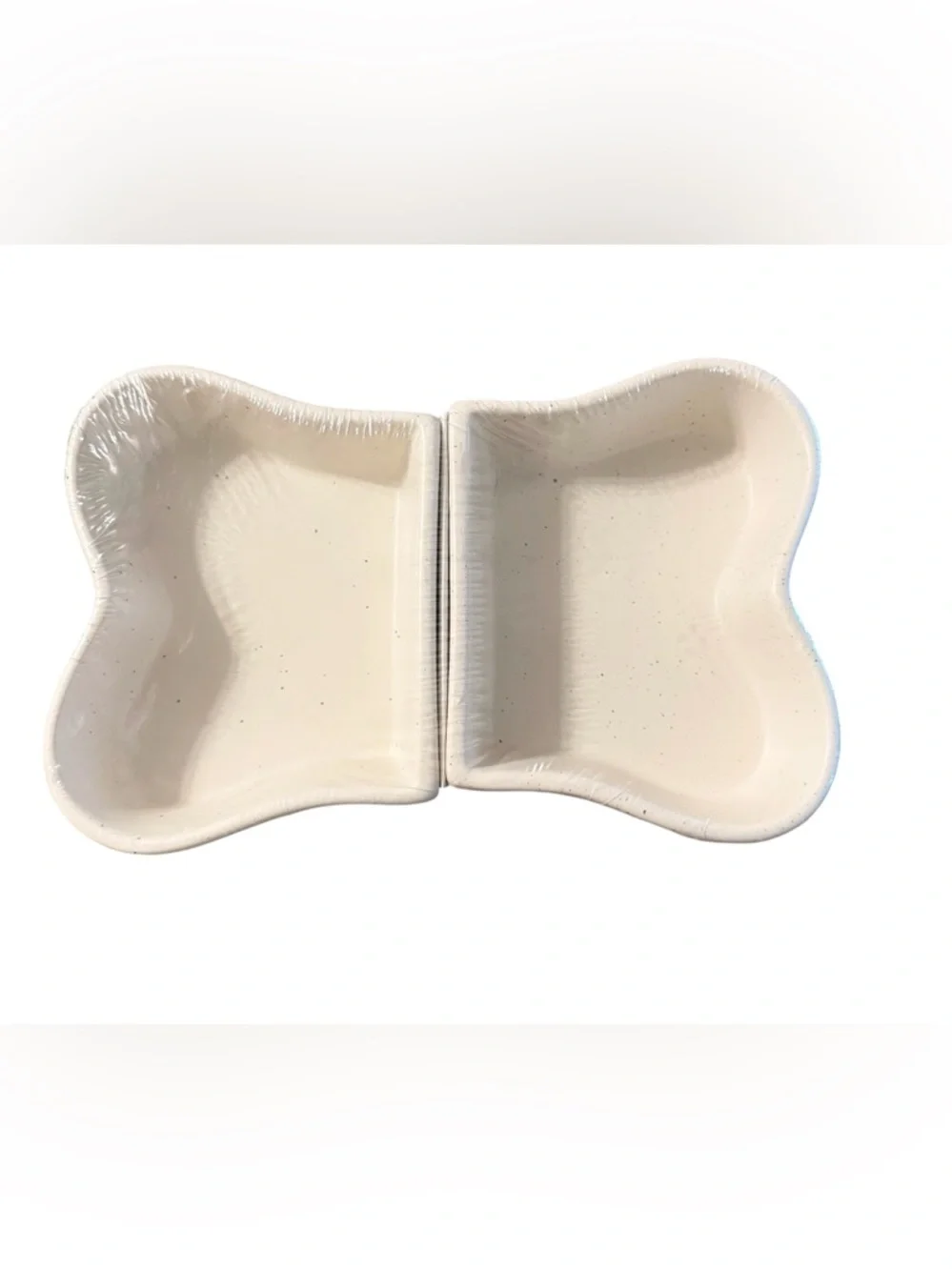 Double Bone-Shaped Ceramic Pet Bowl Cream New In Wrapping